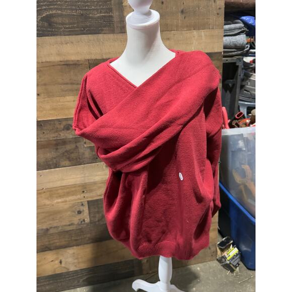 Vintage 1980s WhalerKnits- Red-V-Neck Sweater- Size L - Picture 1 of 6